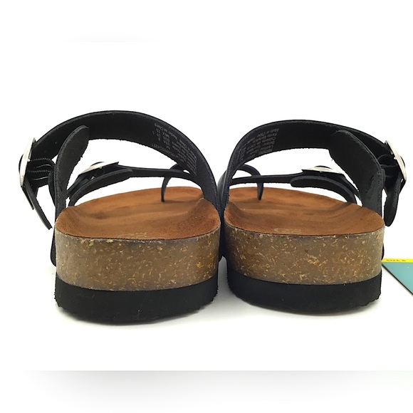 Mountain Sole Women's Easy Slip-on Two Loop Design Leather Sandals - Black - Picture 5 of 8